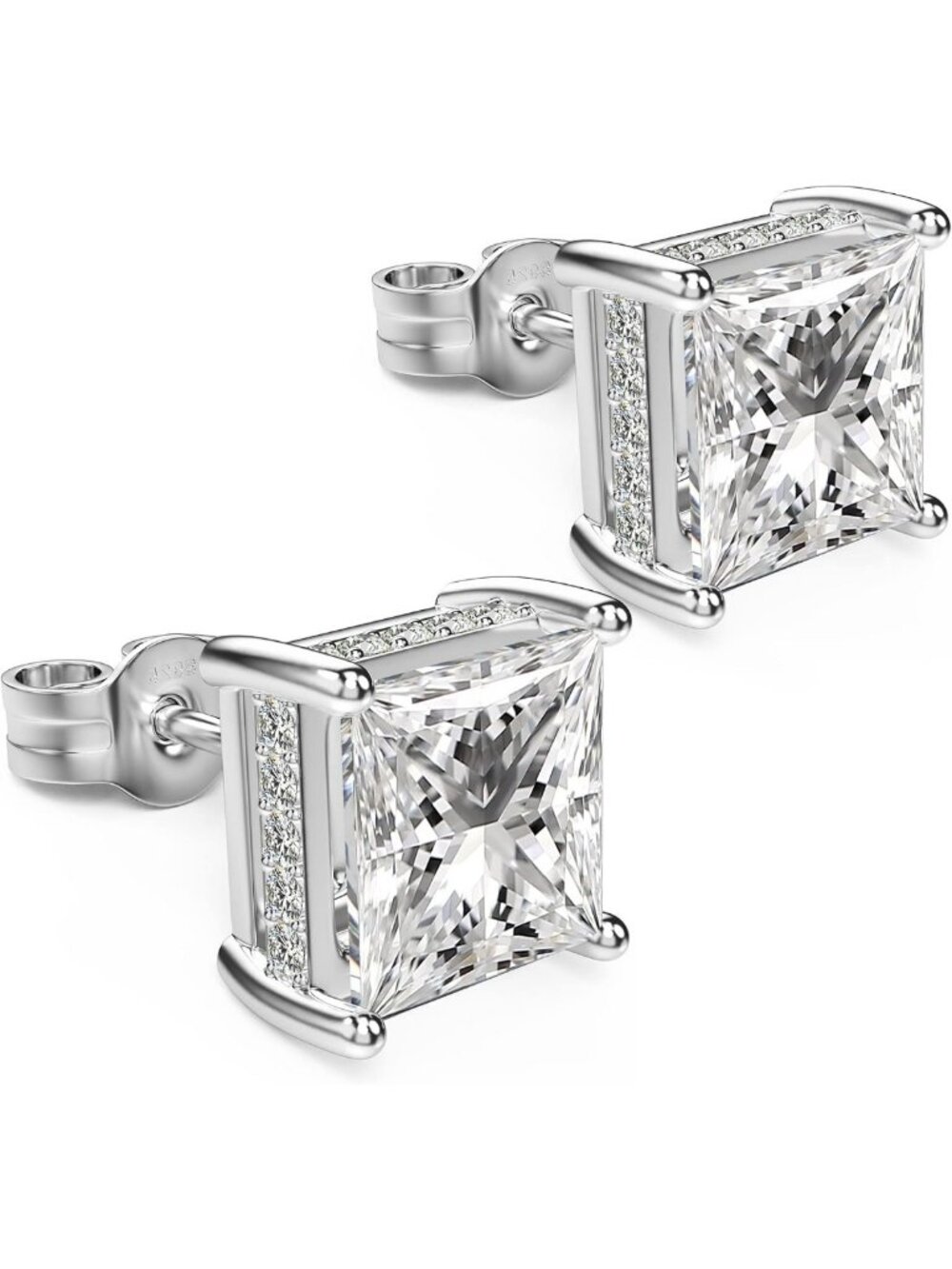 Elegant Princess Cut Cubic Zirconia Diamond Stud Earrings for Men - Perfect